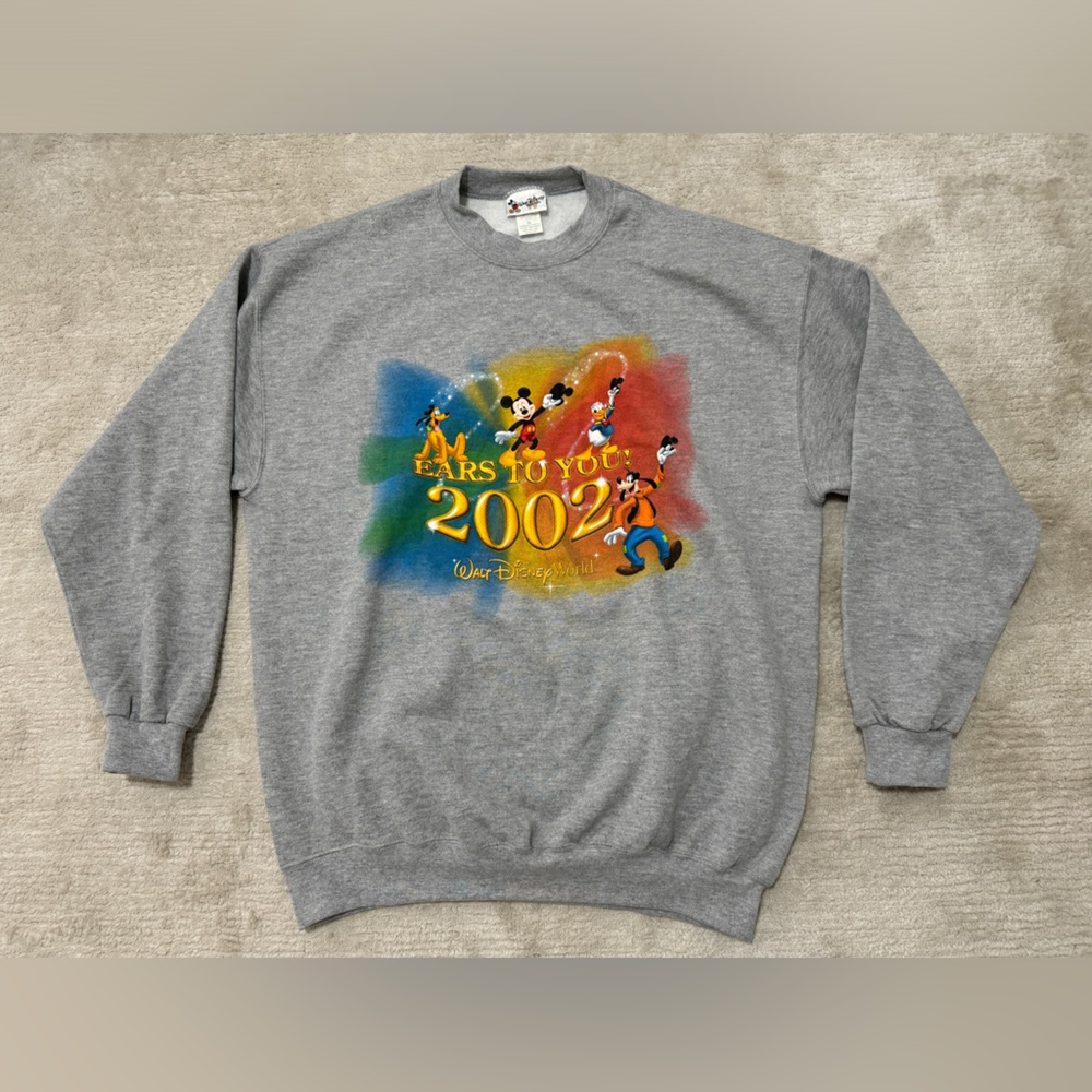 VTG 2002 EARS TO YOU WALT DISNEY WORLD Sweater Mickey Pluto Donald Duck Goofy XL